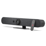 Logitech Rally Bar Mini in graphite vanuit een tweede hoek